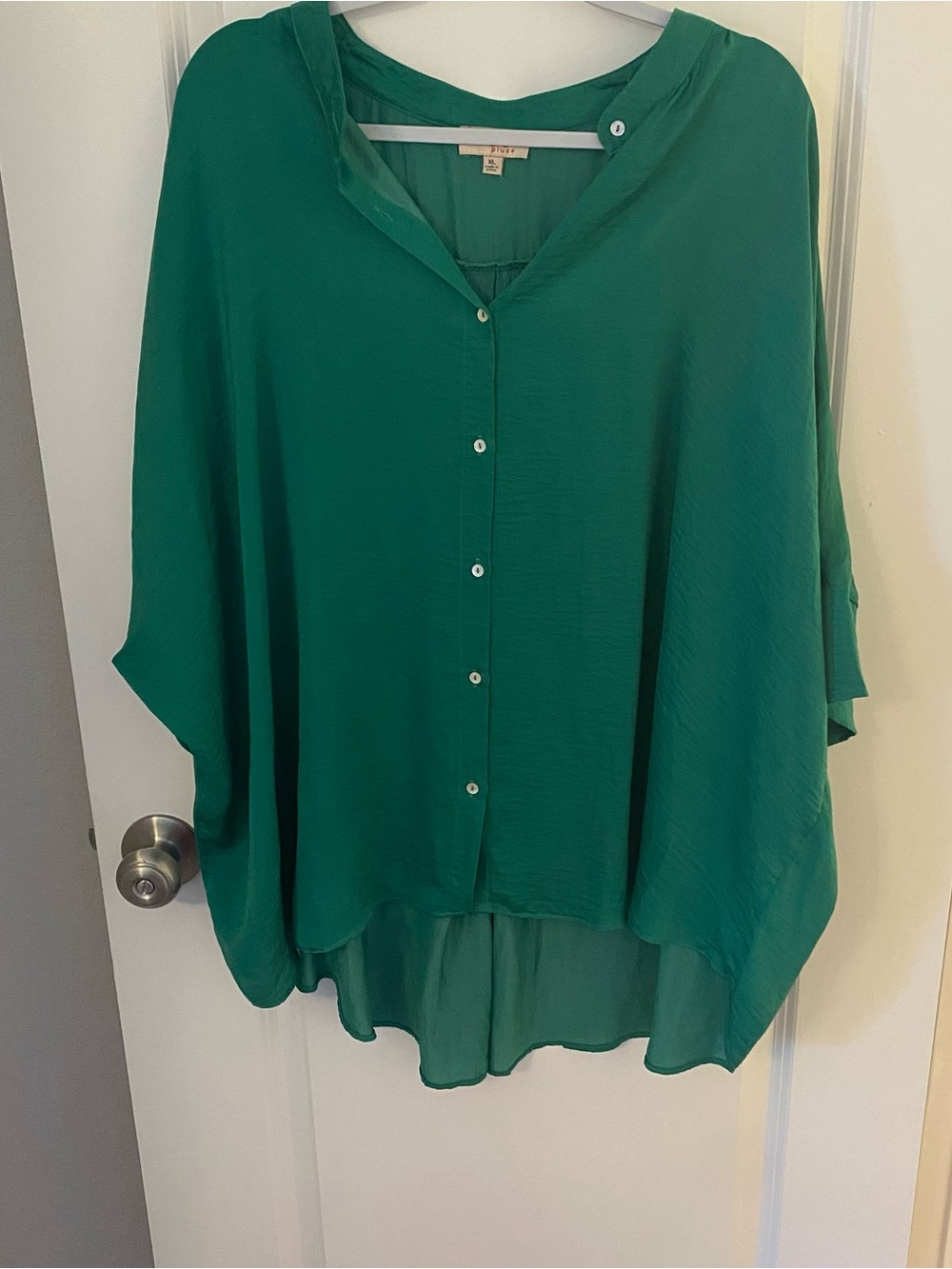 Flowy Emerald Green Button-Front Blouse